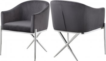 Xavier Dining Chair 762 Set of 2 Grey Velvet Fabric by Meridian [MRDC-762 Xavier Grey]