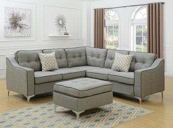 F6998 Sectional Sofa in Light Gray Fabric w/ Ottoman by Boss [PXSS-F6998 Light Grey]