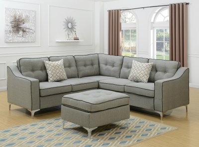 F6998 Sectional Sofa in Light Gray Fabric w/ Ottoman by Boss