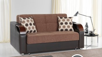 Caprio Pull Out Loveseat Bed in Brown Chenille Fabric w/Options [RNLB-Caprio Brown]