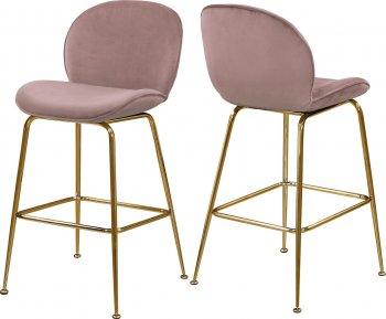 Paris Counter Stool 787 Set of 2 Pink Velvet Fabric by Meridian [MRDC-787 Paris Pink]