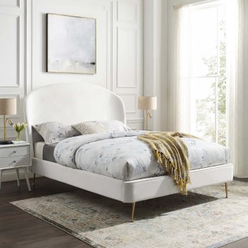 Mira Upholstered Platform Queen Bed in White Velvet by Modway [MWB-MOD-6131-WHI Mira]