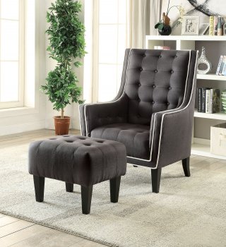 Ophelia 2Pc Set of Accent Chair & Ottoman 59634 in Black by Acme [AMAC-59634-Ophelia]