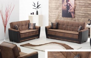 Two-Tone Brown Treated Microfiber Modern Convertible Sofa Bed [MYSB-Princeton]