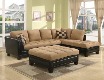 Beige Suede Two-Tone Modern Sectional Sofa w/Bycast Base [WDSS-2191]