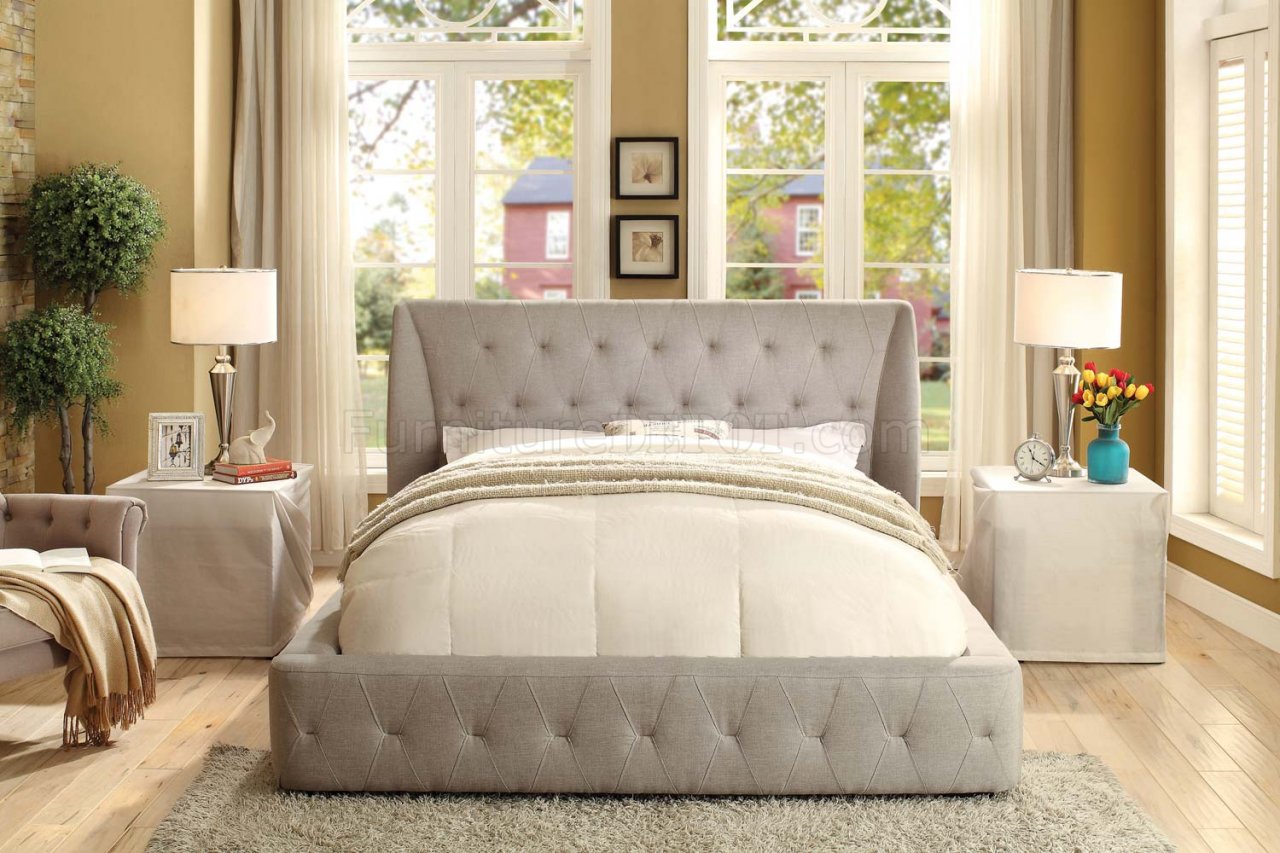 Vienna 5787NGY Upholstered Bed in Grey Fabric by Homelegance