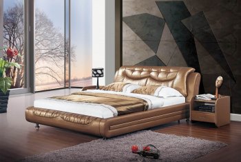 Gold Tone Leatherette Stylish Modern Bed [SHBS-Travis]