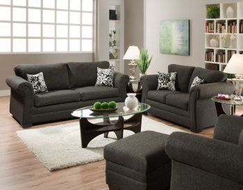 Midnight Fabric Modern Sofa & Loveseat Set w/Padded Arms [UDS-2255-Midnight]