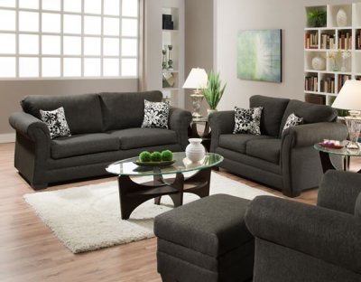 Midnight Fabric Modern Sofa & Loveseat Set w/Padded Arms