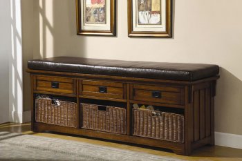 Oak Finish Storage Bench w/Dark Brown Cushion On Top [CRB-501060]