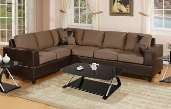 Saddle Microfiber Plush Modern Sectional Sofa w/Faux Leather [PXSS-F7632]