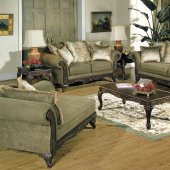 Alpine Microfiber Traditional Living Room Sofa w/Wooden Accents