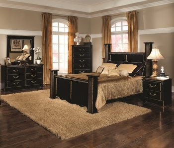 Black Finish Traditional Bedroom w/Fluted Posts & Options [CRBS-202121-Kingsley]