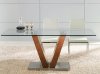 Key Dining Table Walnut w/Clear Glass Top by Whiteline Imports