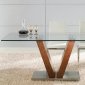 Key Dining Table Walnut w/Clear Glass Top by Whiteline Imports