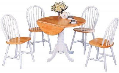 Natural & White Finish Classic 5Pc Dinette Set w/Drop Leaf