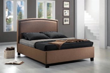 Tan Twill Fabric Modern Bed w/Curved Padded Headboard [CRBS-300333]