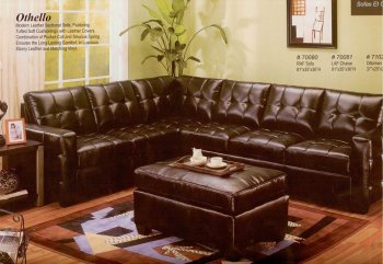 Ebony Tufted Leather Modern Sectional Sofa w/Optional Ottoman [MASS-Othello-Ebony]