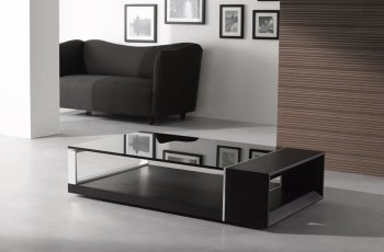 Wenge Finish Contemporary Coffee Table W/Dark Glass Top [JMCT-883A]