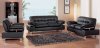 Modern Black Leather Living Room Set with Metal Accents