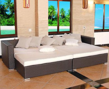 Brown Whicker Modern 4Pc Outdoor Sofa Set w/Footrests [THOUT-GW0054SET]