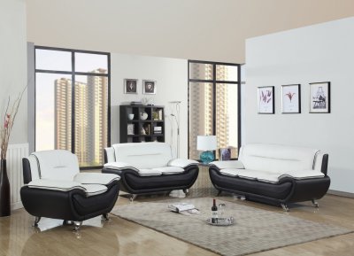 1071 Sofa in White & Black Faux Leather w/Options