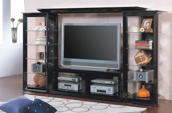 Pearl Black Contemporary TV Stand W/Glass Shelves [CRTV-423-700163]