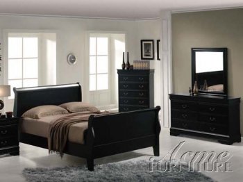 Black Finish 5Pc Traditional Bedroom Set w/Queen Size Bed [AMBS-00430-Louis Philippe 2]