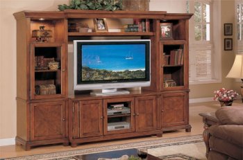 Walnut Brown Old Classic Entertainment Center w/Lights & Shelves [PXTV-F4479]