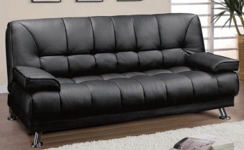 Black By-Cast Leather Modern Sofa Bed w/Chrome Legs [ABCSB-7022BK]