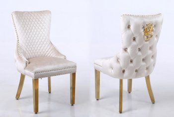 Leo Gold Dining Chair Set of 2 in Beige Fabric [ADDC-Leo Gold Beige]