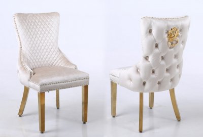 Leo Gold Dining Chair Set of 2 in Beige Fabric