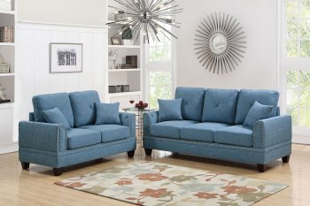 F6508 Sofa & Loveseat Set in Blue Fabric by Poundex [PXS-F6508 Blue]