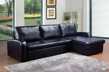 Black Bonded Leather Match Modern Sectional Sofa w/Ottoman [AMSS-50185-Hanley]