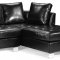 Modern Black Bycast Leather Sectional Sofa W/Button-Tufted Seats