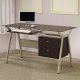 Metal Base & Smoked Glass Modern Home Office Desk w/Two Drawers