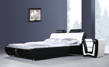 Black & White Leatherette Modern Platform Bed w/Bolster Cushions [SHBS-2818]