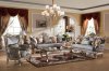 Oprah Fabric Sofa & Loveseat Set in Antique Platinum Tone