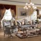 Oprah Fabric Sofa & Loveseat Set in Antique Platinum Tone