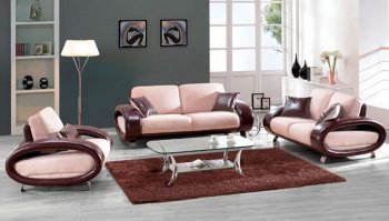 Beige Microfiber & Brown Bycast Leather Living Room Set [AES-7062]