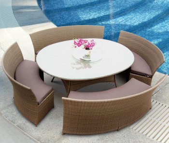 Light Brown Modern 5Pc Outdoor Dining Set w/Oval GlassTable Top [THOUT-GW3103SET]