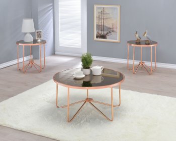 Alivia Coffee Table 3PC Set 81840 in Smoky Glass & Rose Gold [AMCT-81840-Alivia]