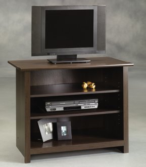 Cinnamon Cherry Finish Modern TV Stand w/Shelves