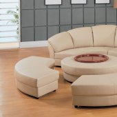 Beige Leather Half-Moon Shape Five-Piece Sectional Sofa