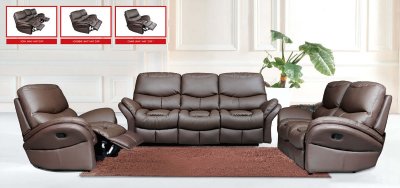 Chocolate Brown Leatherette Modern Living Room with Recliners