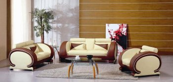 Beige & Dark Brown Leather 3Pc Modern Living Room Set [VGS-EV-7391-Beige-Brown]