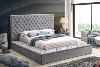 LCL-B01 Upholstered Bed in Gray Velvet [BDB-LCL-B01 Gray]