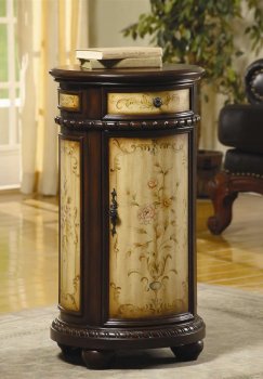 Antique Walnut Finish Round Cabinet w/Hand Painted Flowers [CRC-526-900361]