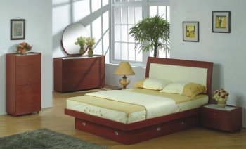 Cherry Finish Modern Bedroom Set With Bottom Drawers [EFBS-JAZZ]