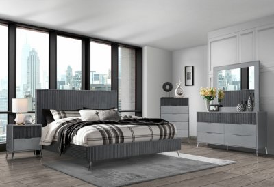 Enzo Bedroom Set 5Pc in Dark Gray by Global w/Options